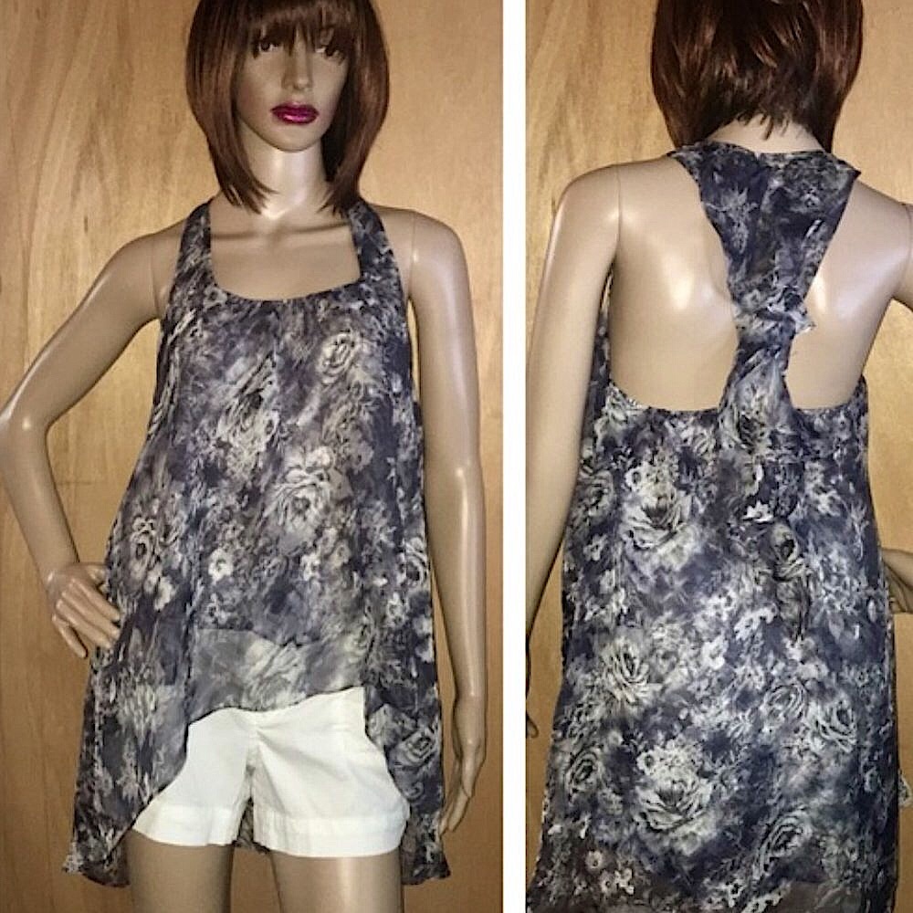 BEULAH-Floral Lighweight Racerback Ruffle Spring/Summer Top Sz-M